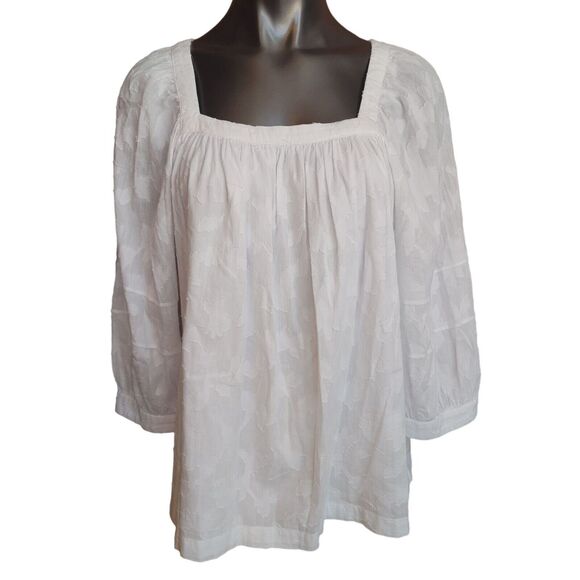 Calvin Klein Women's White Square Neck Long Sleeve Sheer Top 9 - Picture 1 of 4